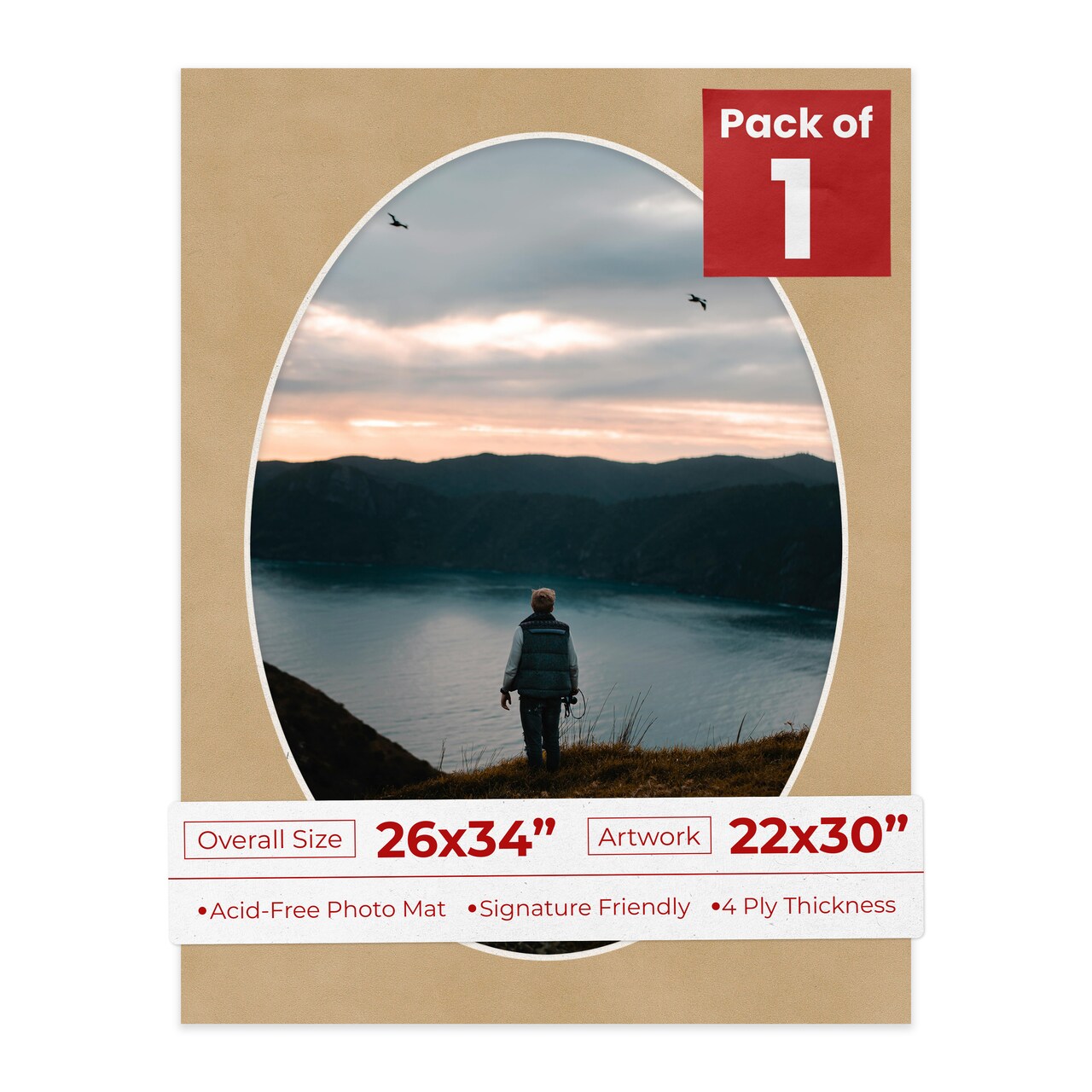 Beige Suede Mat Board for 26x34 Frames - Oval Opening for 22x30 Photos